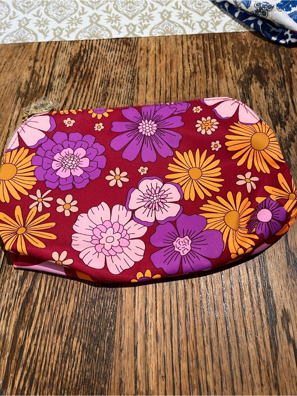 Estee Lauder Floral Zip Pouch - Red, Purple & Pink